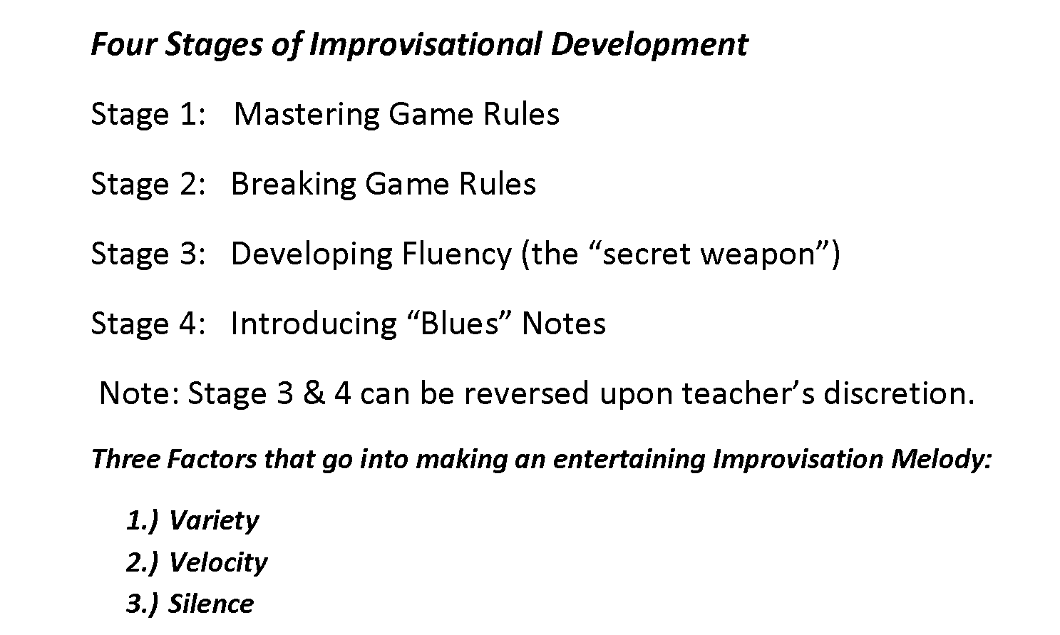 Writing Improvisation Example Improvisation “Basics” and Resource Materials: – Rhythm Masters ...
